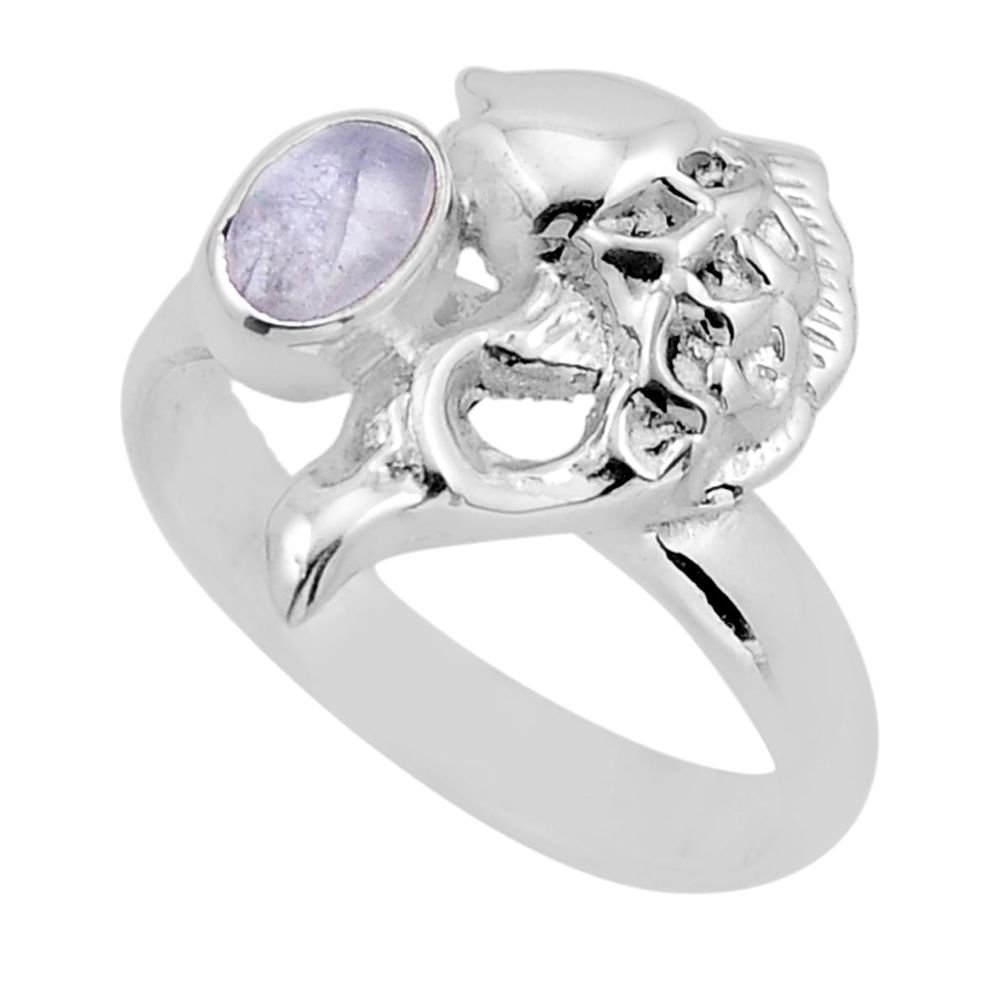 1.07cts solitaire natural rainbow moonstone 925 silver fish ring size 7.5 y85891