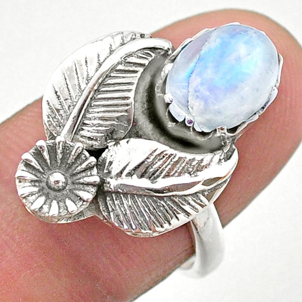 3.28cts solitaire natural rainbow moonstone 925 silver flower ring size 7 t25218