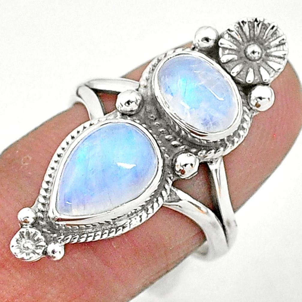 5.52cts solitaire natural rainbow moonstone 925 silver flower ring size 7 t6438