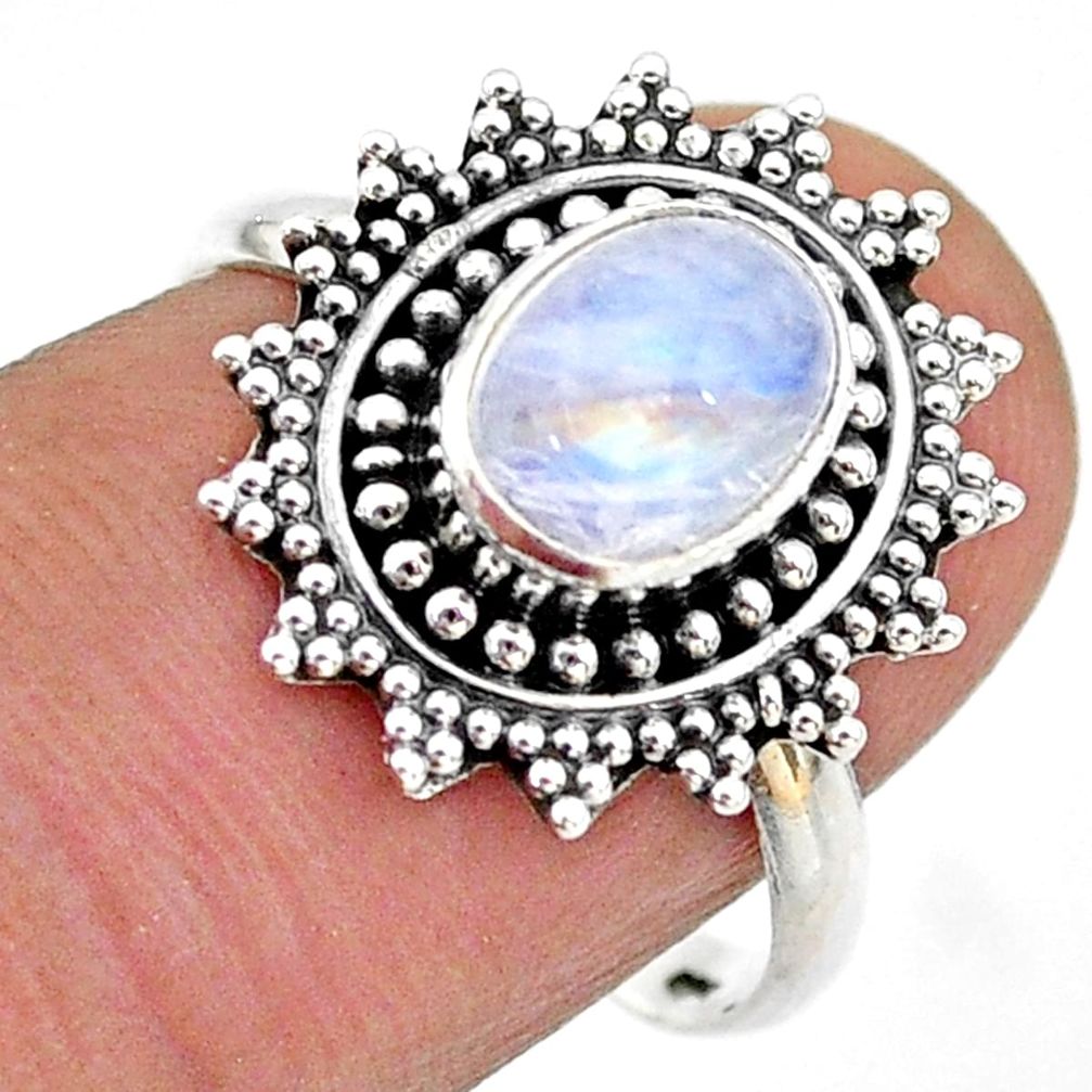 2.10cts solitaire natural rainbow moonstone 925 silver flower ring size 8 t43857