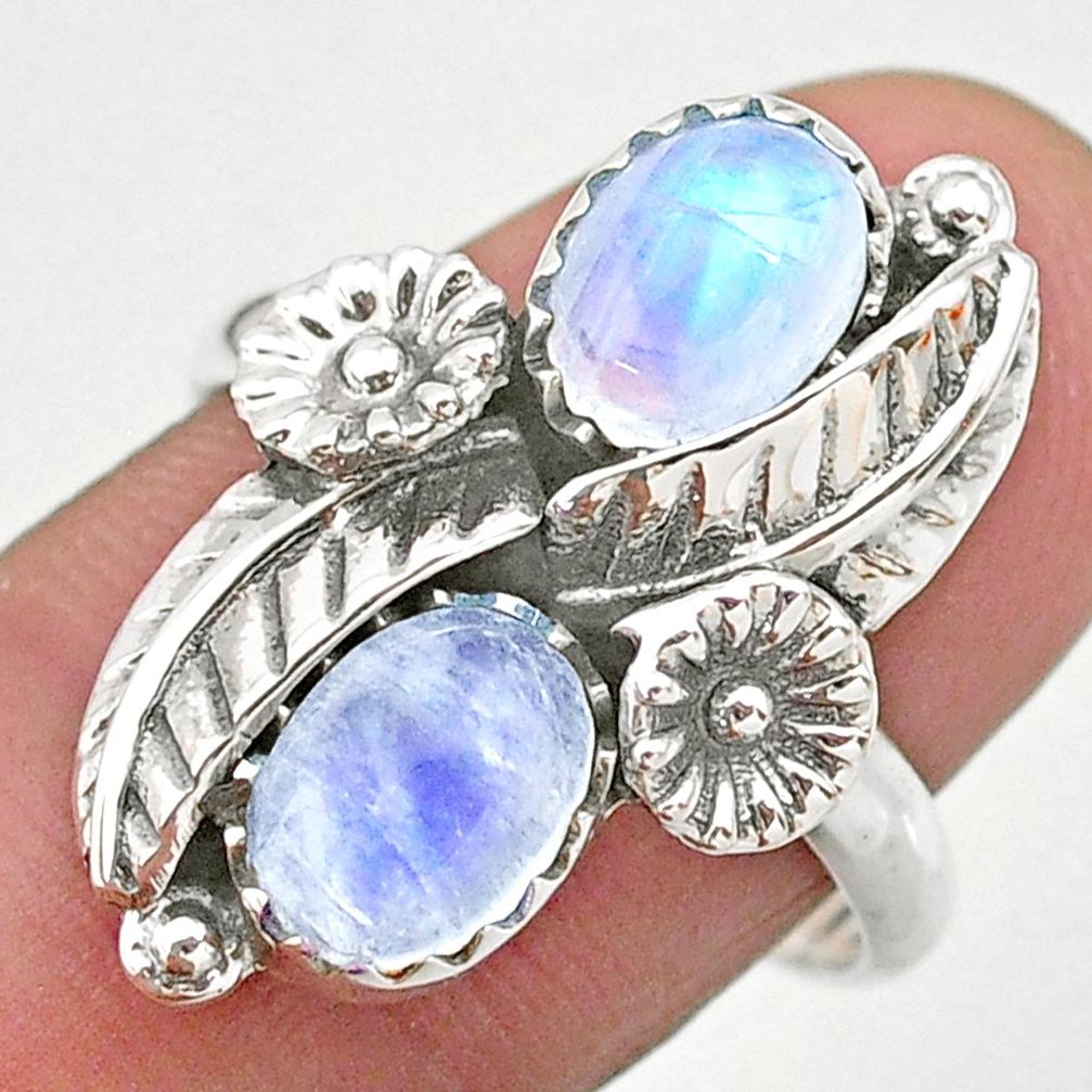 4.38cts solitaire natural rainbow moonstone 925 silver flower ring size 9 t25249