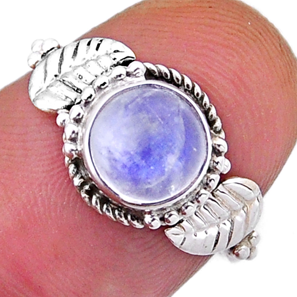 2.49cts solitaire natural rainbow moonstone 925 silver leaf ring size 6 n50736