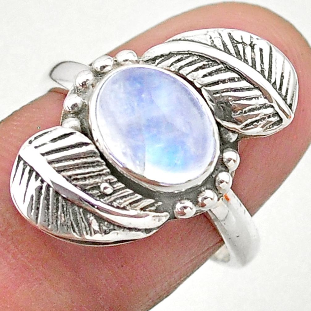 3.39cts solitaire natural rainbow moonstone 925 silver leaf ring size 7 t25233