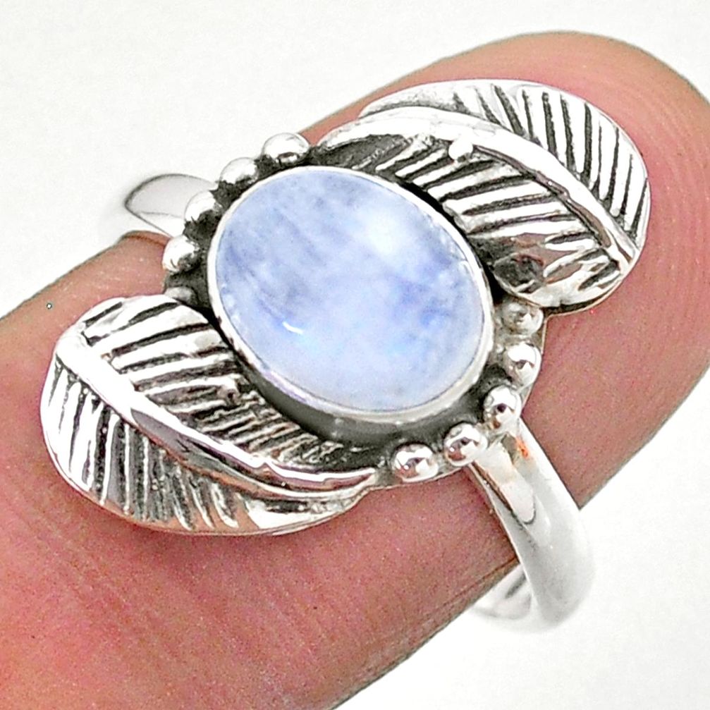 3.40cts solitaire natural rainbow moonstone 925 silver leaf ring size 8.5 t25234