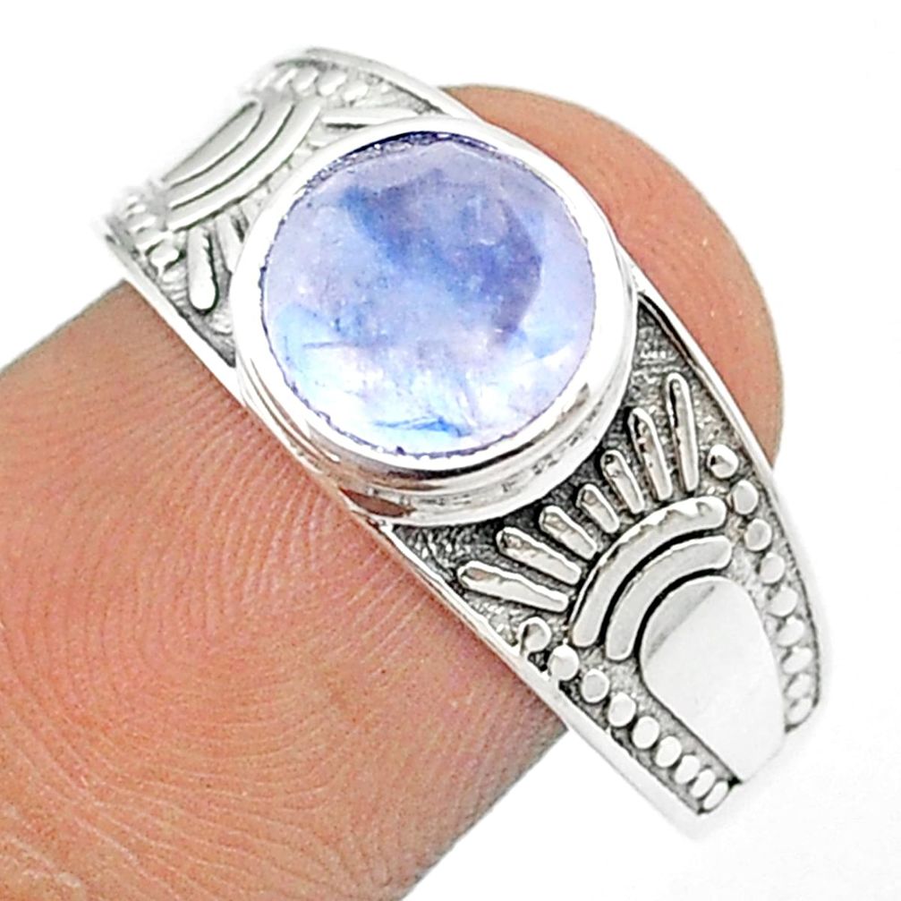 3.19cts solitaire natural rainbow moonstone 925 silver mens ring size 10 u24171