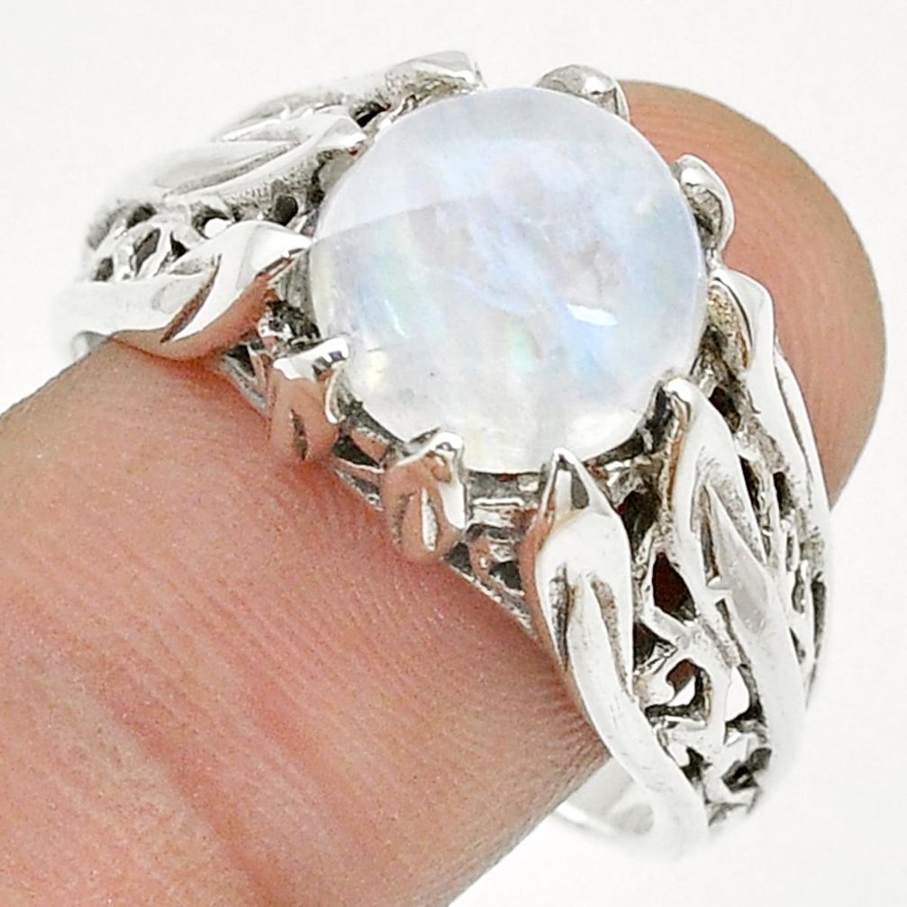 5.82cts solitaire natural rainbow moonstone 925 silver mens ring size 10 u71892