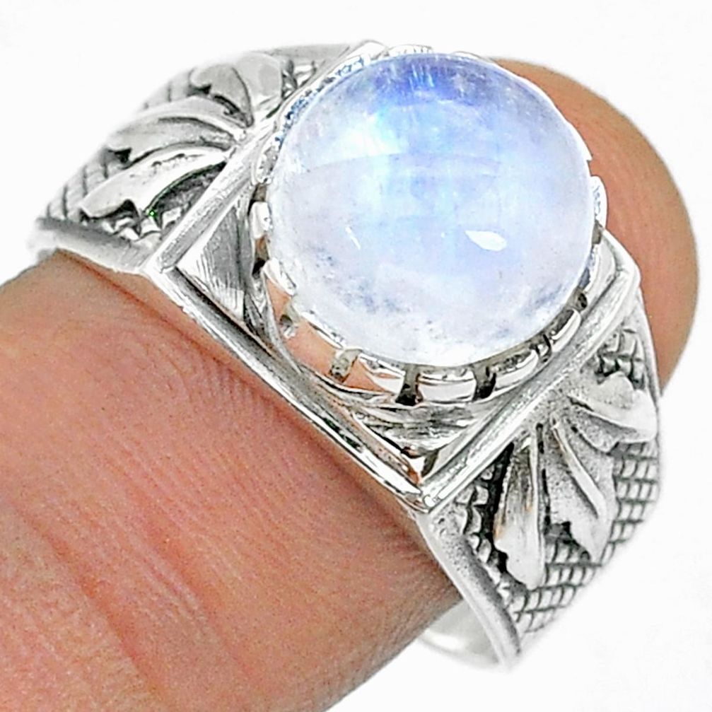 5.13cts solitaire natural rainbow moonstone 925 silver mens ring size 10 u71956