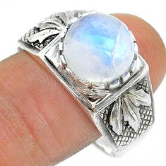 5.49cts solitaire natural rainbow moonstone 925 silver mens ring size 12 u71944