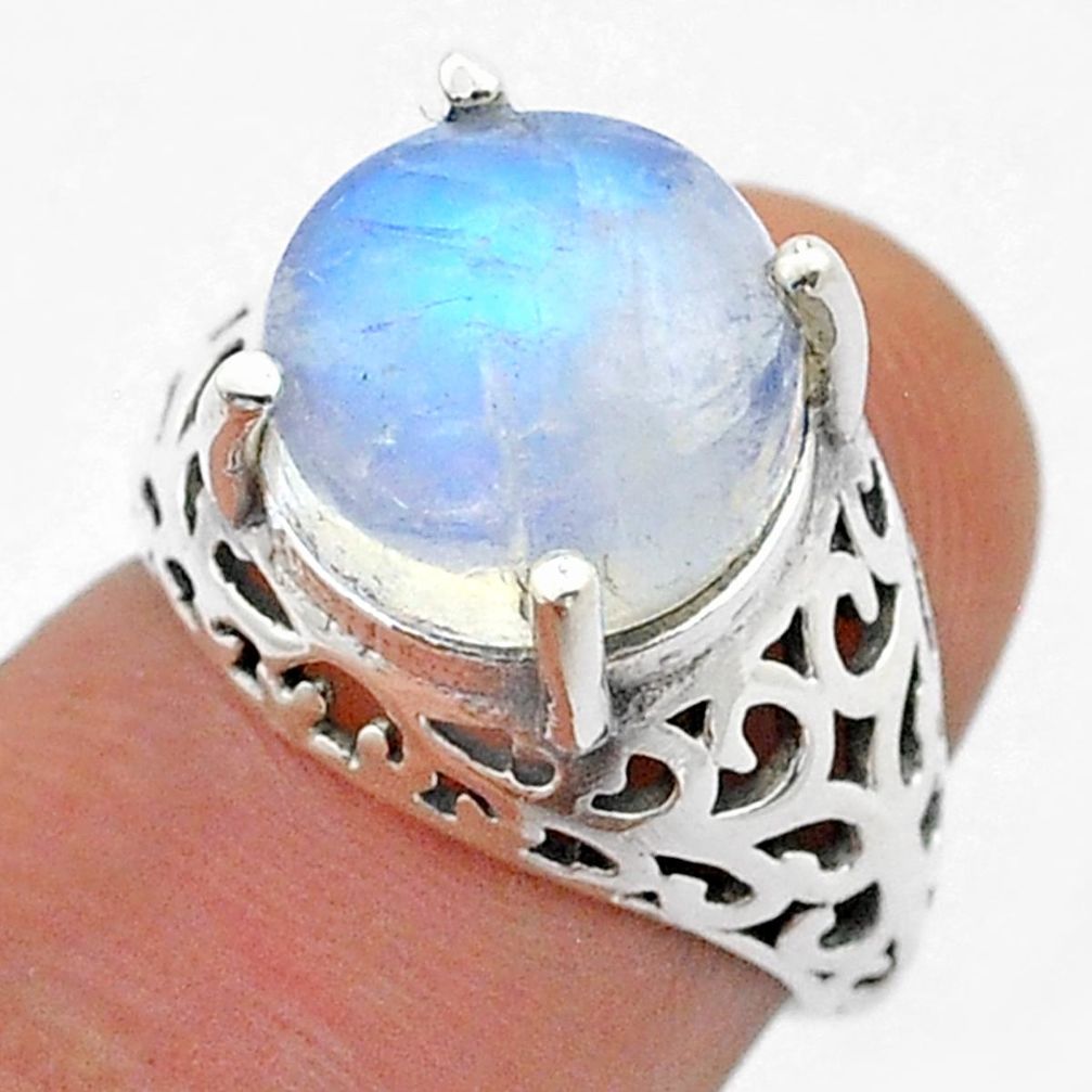 5.30cts solitaire natural rainbow moonstone 925 silver mens ring size 6 u71627