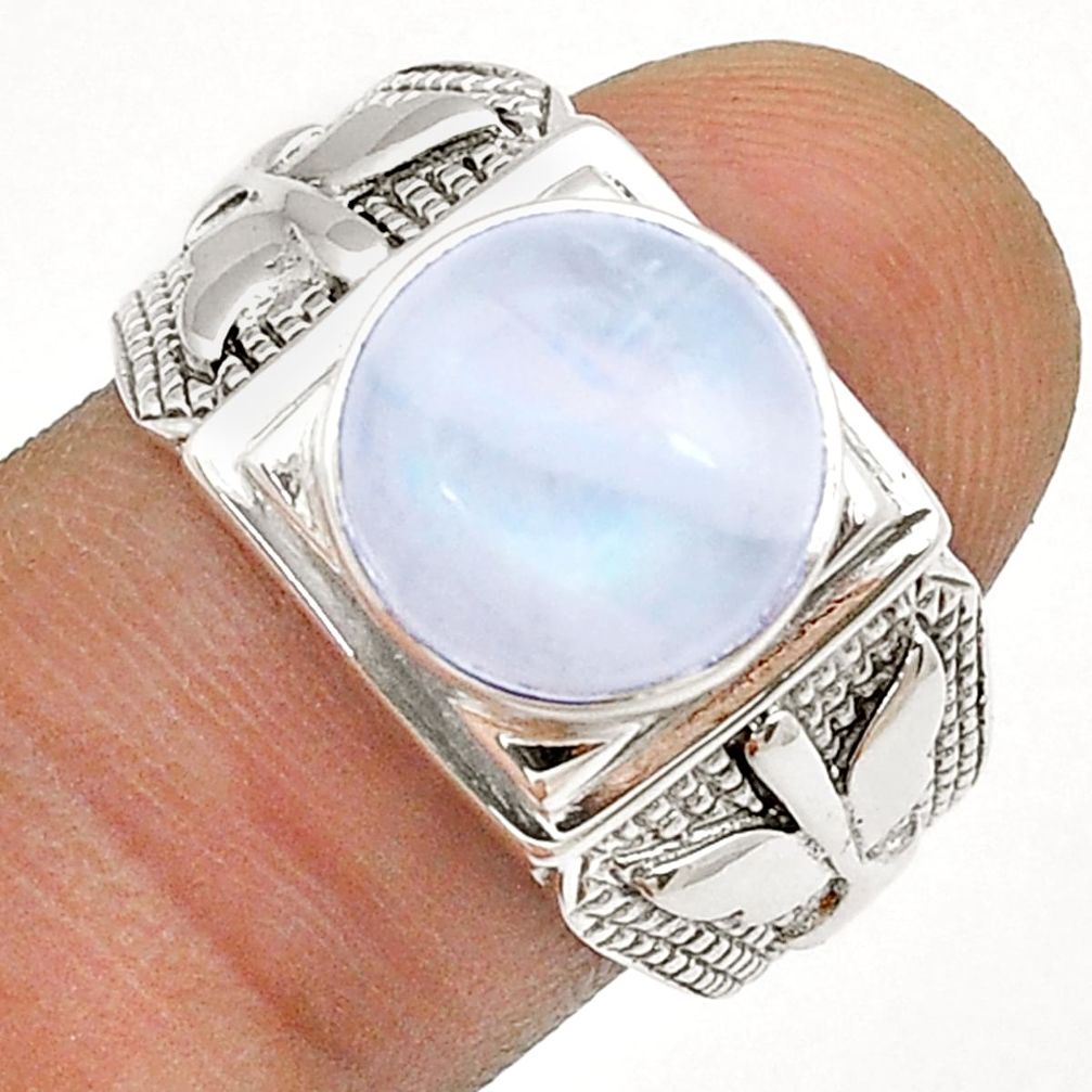 5.72cts solitaire natural rainbow moonstone 925 silver mens ring size 9 u71875