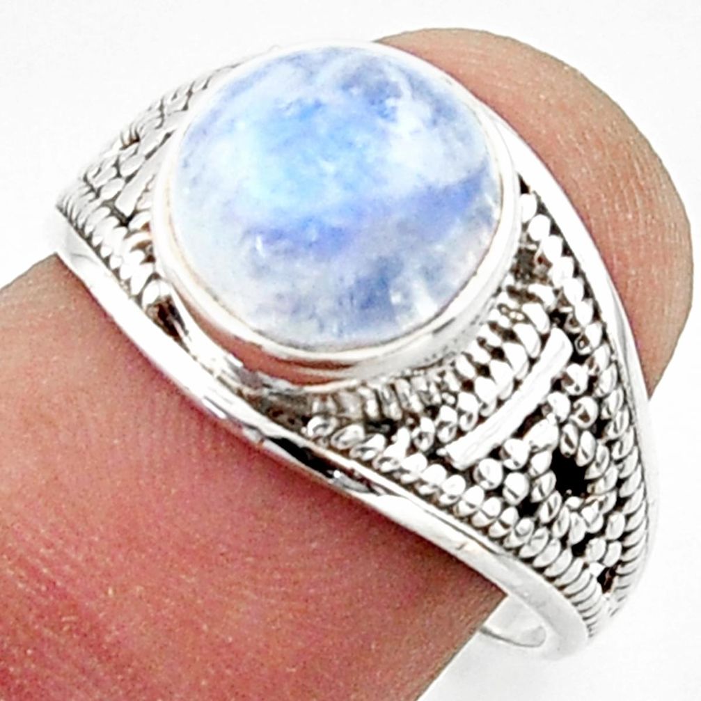 4.67cts solitaire natural rainbow moonstone 925 silver ring size 7.5 r40717