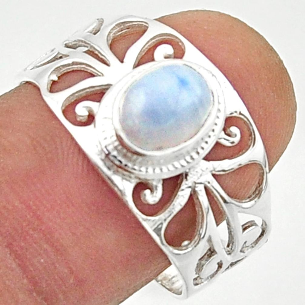 1.47cts solitaire natural rainbow moonstone 925 silver ring size 8.5 r40837