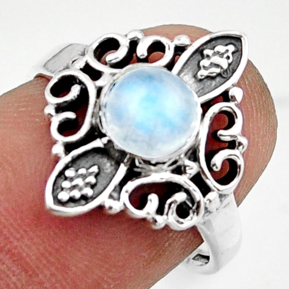 1.24cts solitaire natural rainbow moonstone 925 silver ring size 6.5 r41953