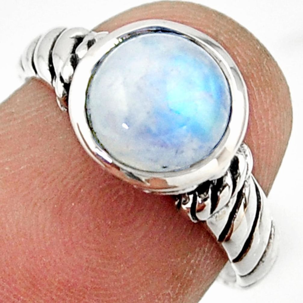 2.98cts solitaire natural rainbow moonstone 925 silver ring size 6.5 r41979