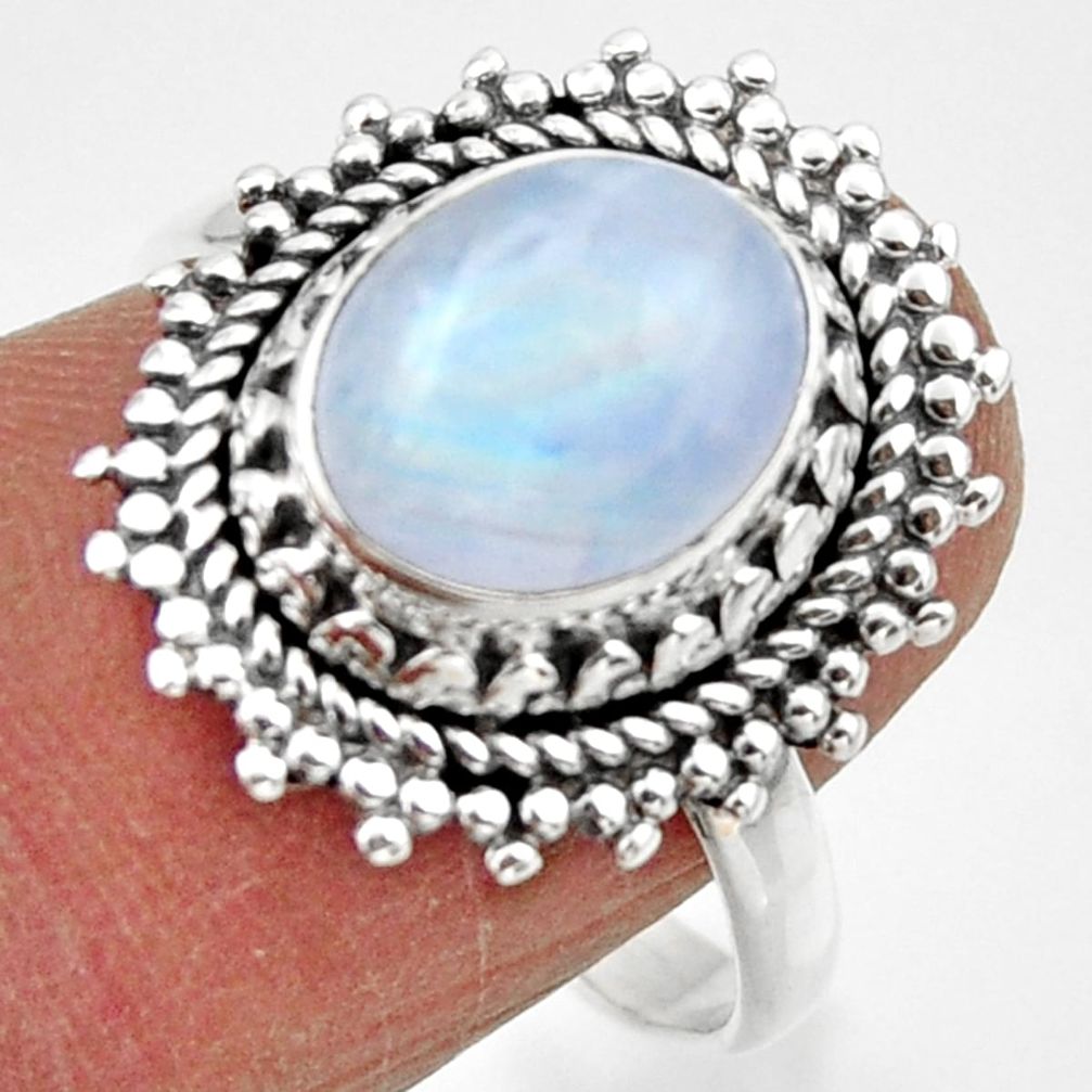 3.91cts solitaire natural rainbow moonstone 925 silver ring size 8.5 r49447