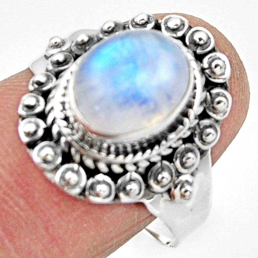 4.37cts solitaire natural rainbow moonstone 925 silver ring size 8.5 r49448