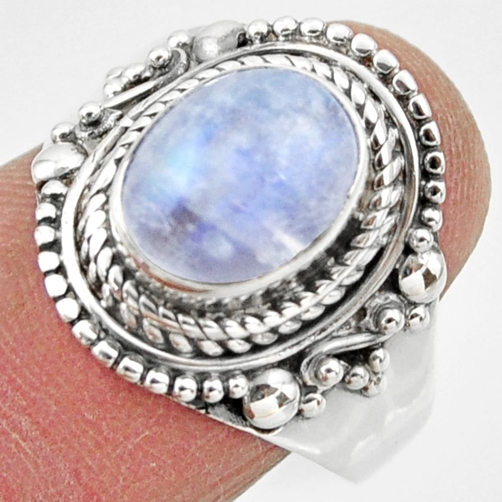 4.20cts solitaire natural rainbow moonstone 925 silver ring size 8.5 r49450