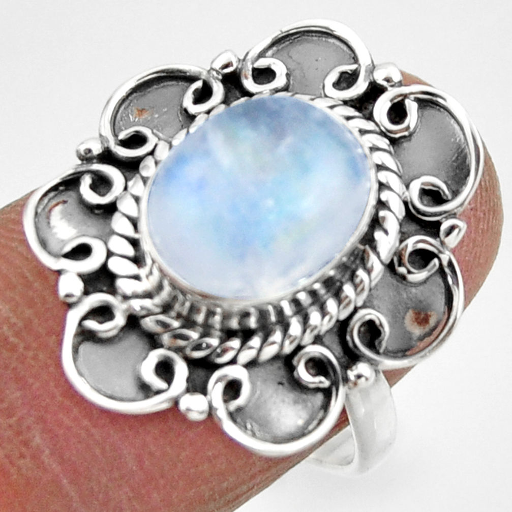 4.05cts solitaire natural rainbow moonstone 925 silver ring size 7.5 r49455