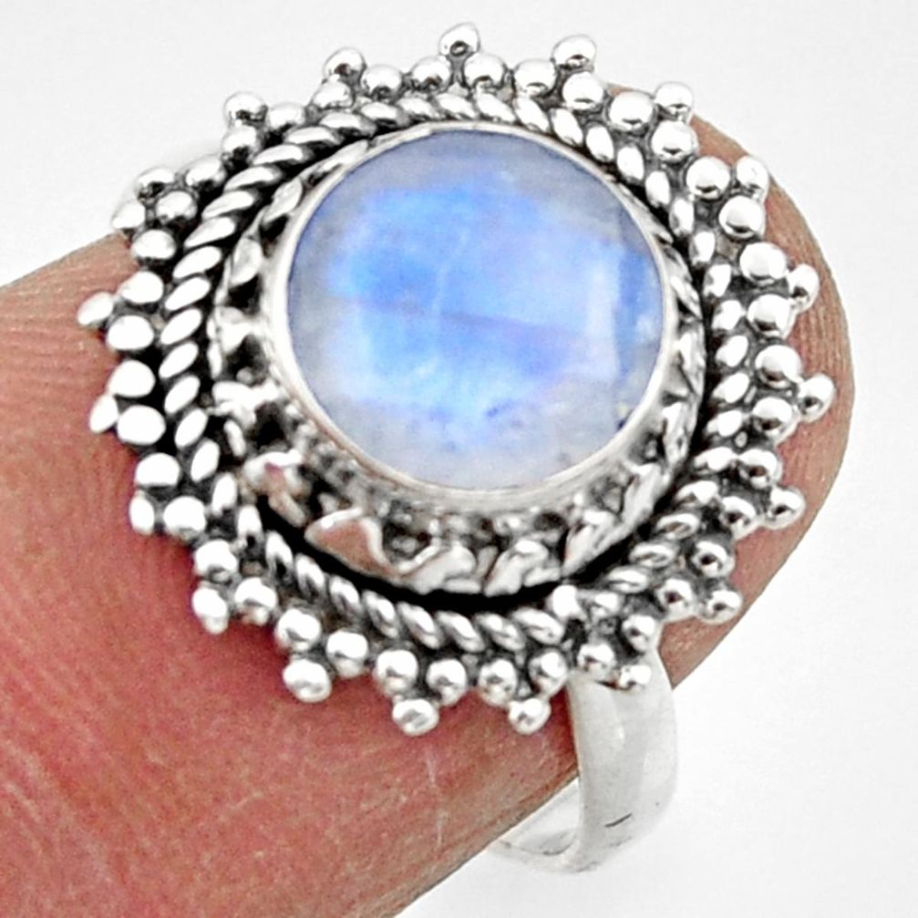 3.29cts solitaire natural rainbow moonstone 925 silver ring size 6.5 r49458