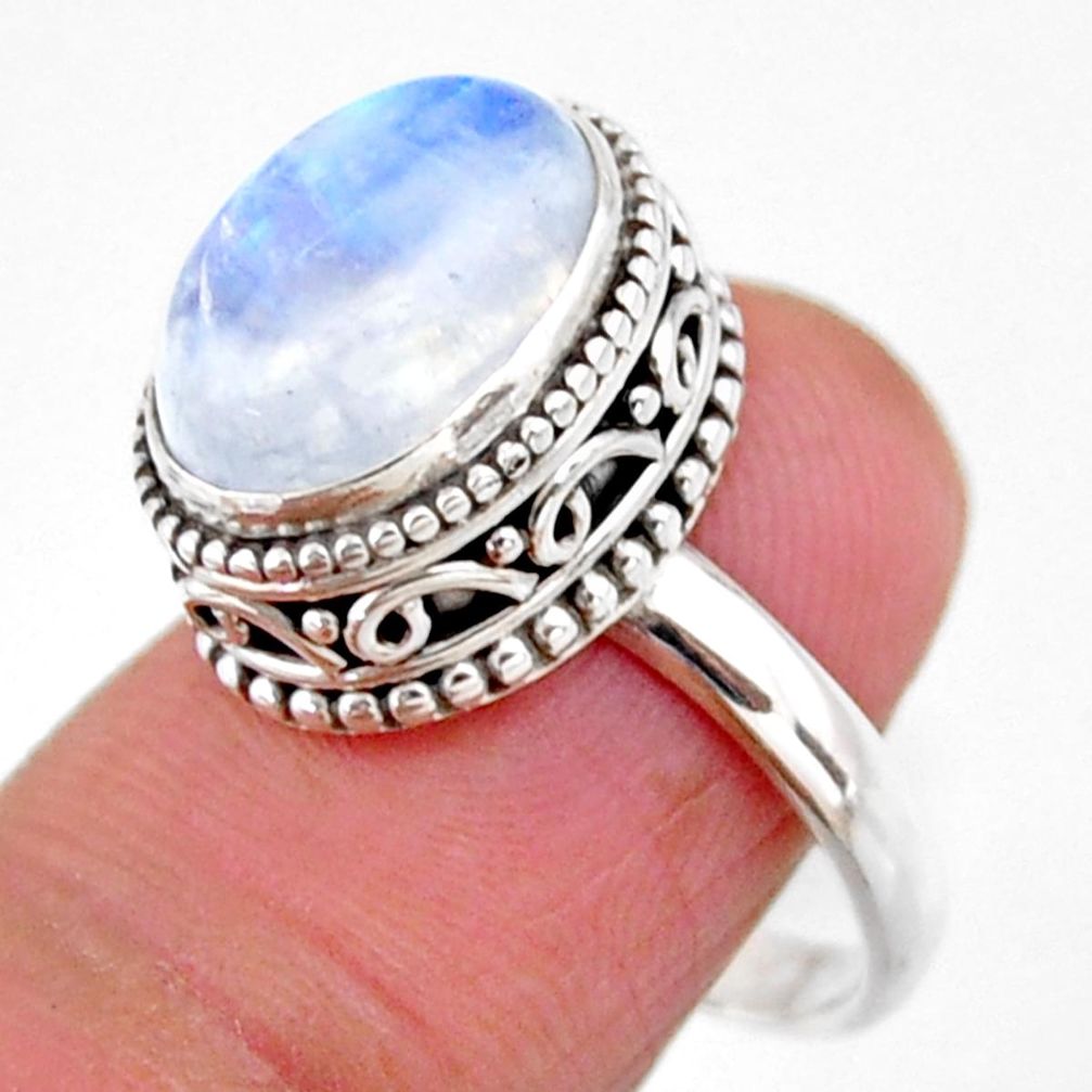 5.01cts solitaire natural rainbow moonstone 925 silver ring size 7.5 r51383