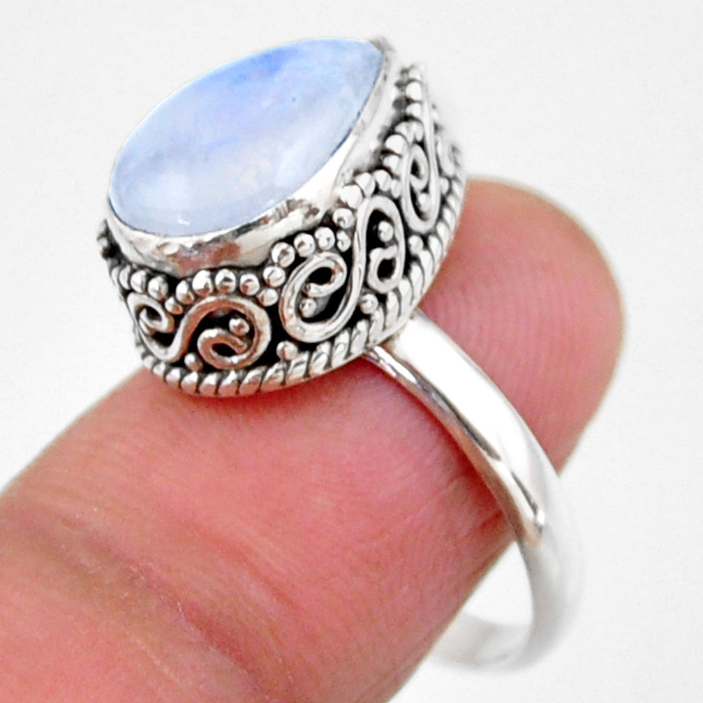 5.31cts solitaire natural rainbow moonstone 925 silver ring size 7.5 r51388