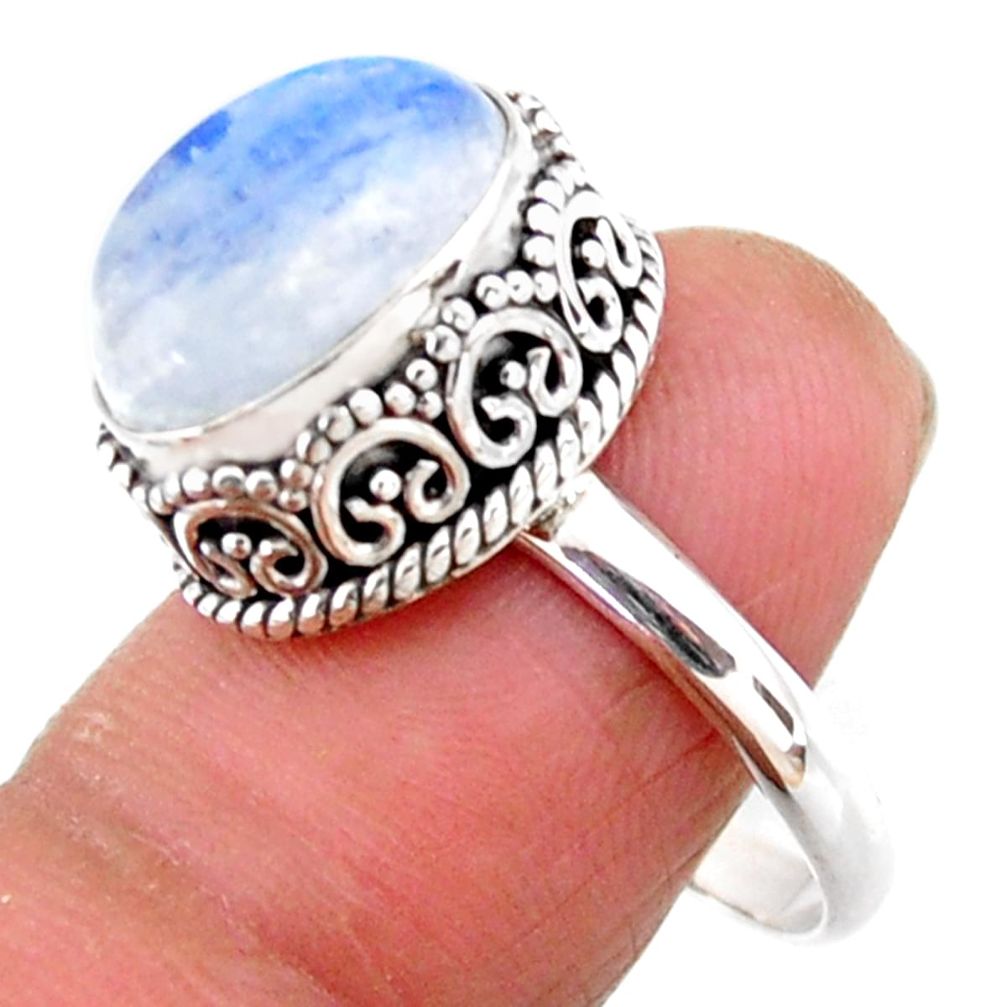 5.12cts solitaire natural rainbow moonstone 925 silver ring size 8.5 r51411