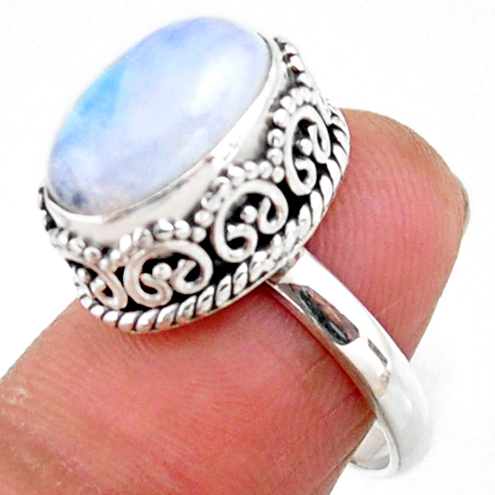 5.06cts solitaire natural rainbow moonstone 925 silver ring size 6.5 r51435