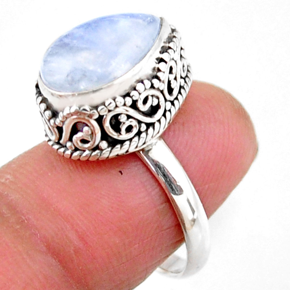 5.28cts solitaire natural rainbow moonstone 925 silver ring size 6.5 r51438