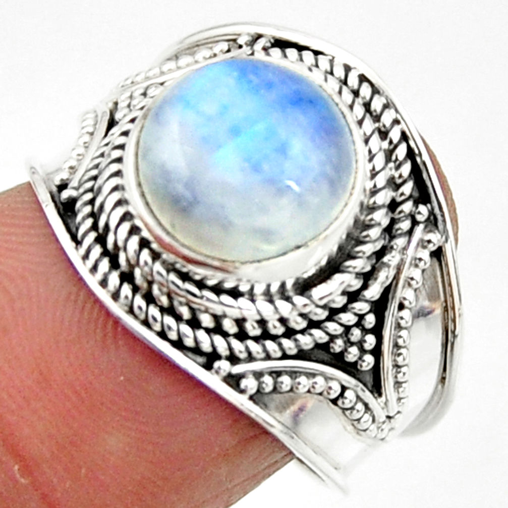 4.53cts solitaire natural rainbow moonstone 925 silver ring size 7.5 r51924