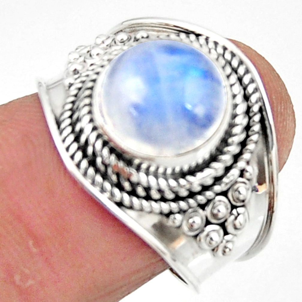 4.93cts solitaire natural rainbow moonstone 925 silver ring size 7.5 r51926