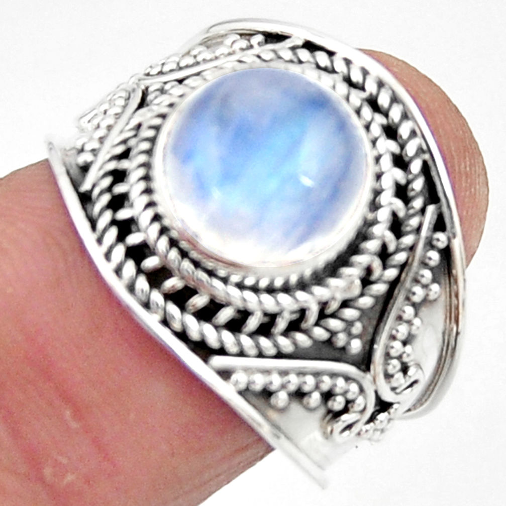 4.73cts solitaire natural rainbow moonstone 925 silver ring size 7.5 r51930