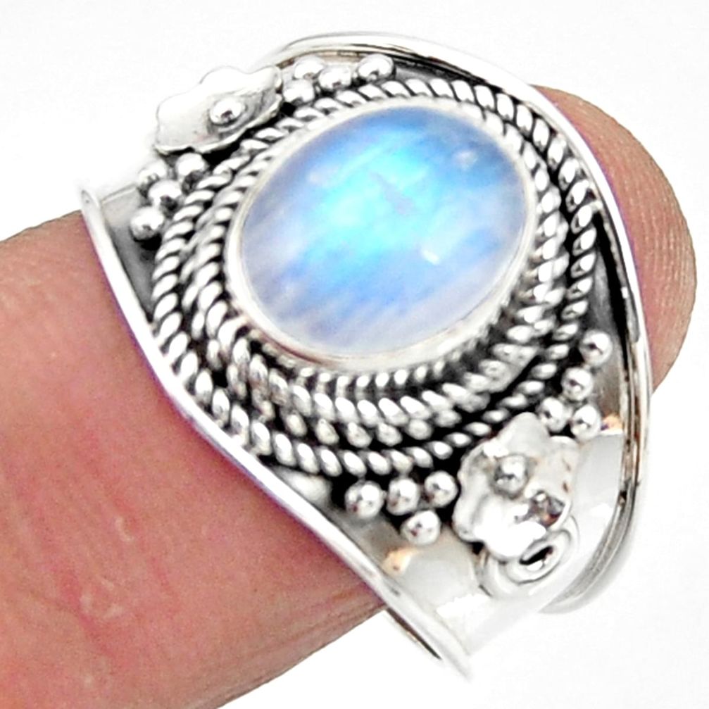 4.21cts solitaire natural rainbow moonstone 925 silver ring size 9.5 r51932