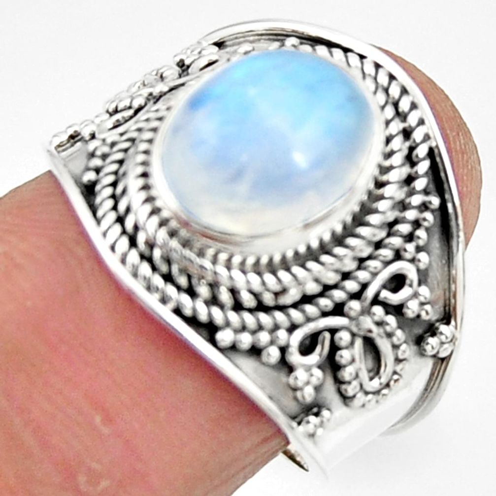 4.38cts solitaire natural rainbow moonstone 925 silver ring size 7.5 r51942