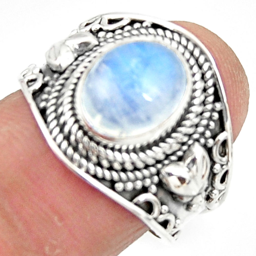 4.38cts solitaire natural rainbow moonstone 925 silver ring size 7.5 r51946