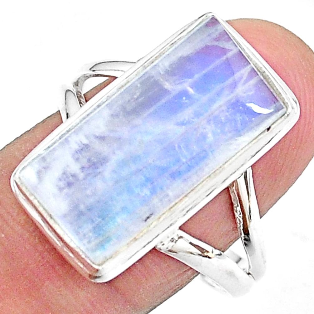 11.27cts solitaire natural rainbow moonstone 925 silver ring size 10 t18105