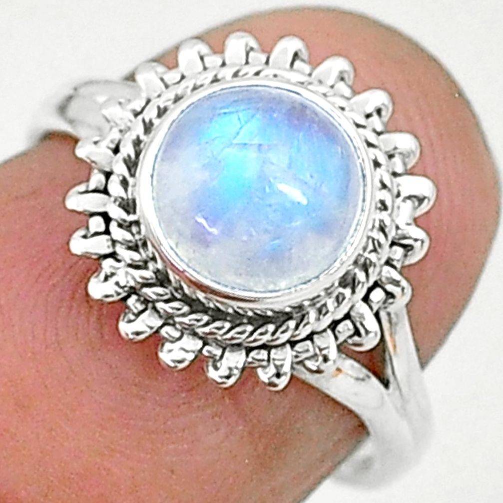 2.42cts solitaire natural rainbow moonstone 925 silver ring size 5 t6561