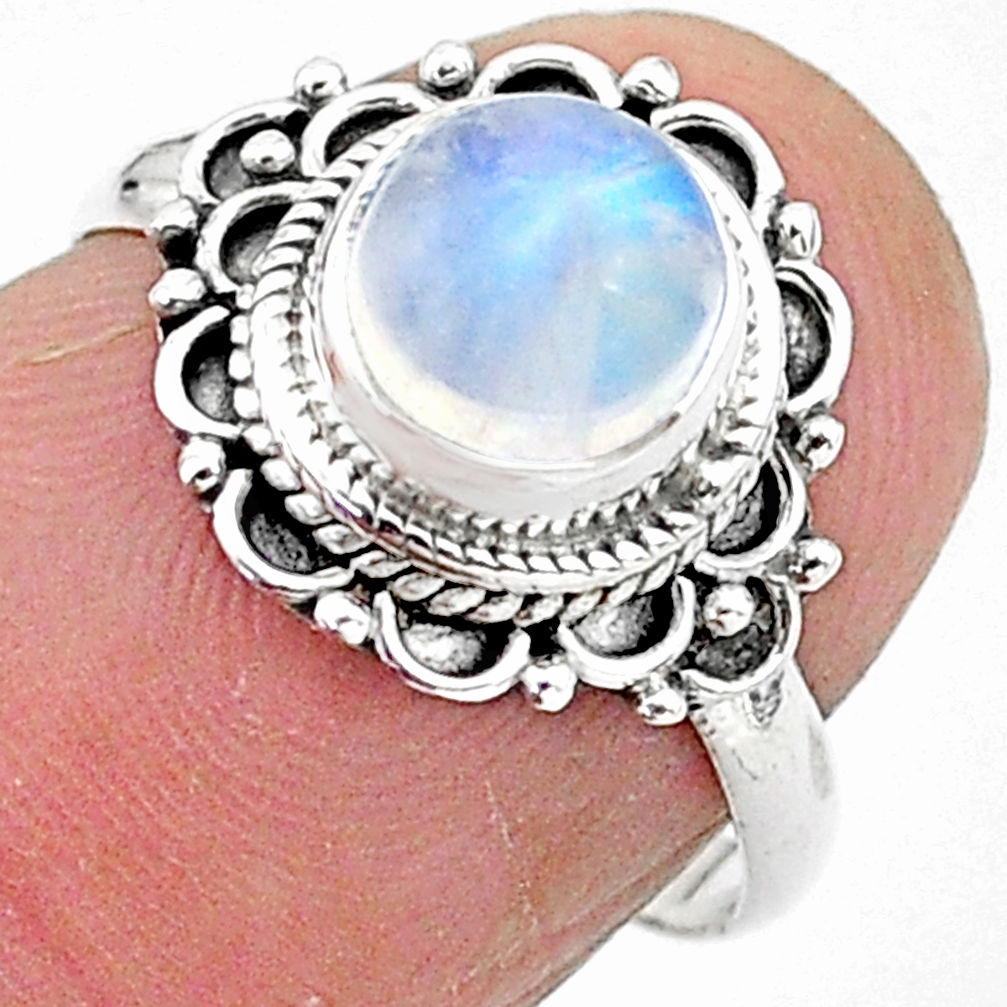 2.29cts solitaire natural rainbow moonstone 925 silver ring size 6 t3547