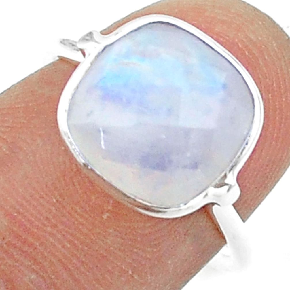 4.47cts solitaire natural rainbow moonstone 925 silver ring size 6 t50716
