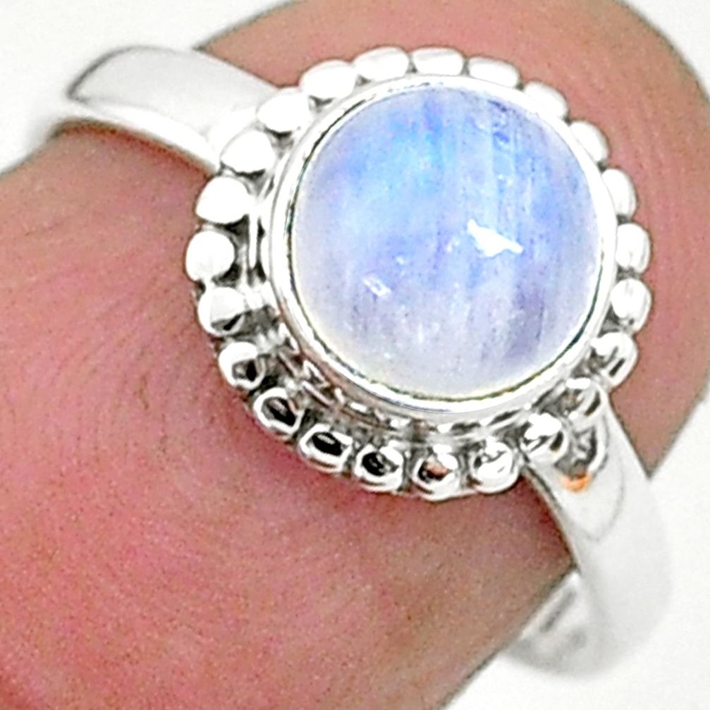 2.57cts solitaire natural rainbow moonstone 925 silver ring size 6 t6570