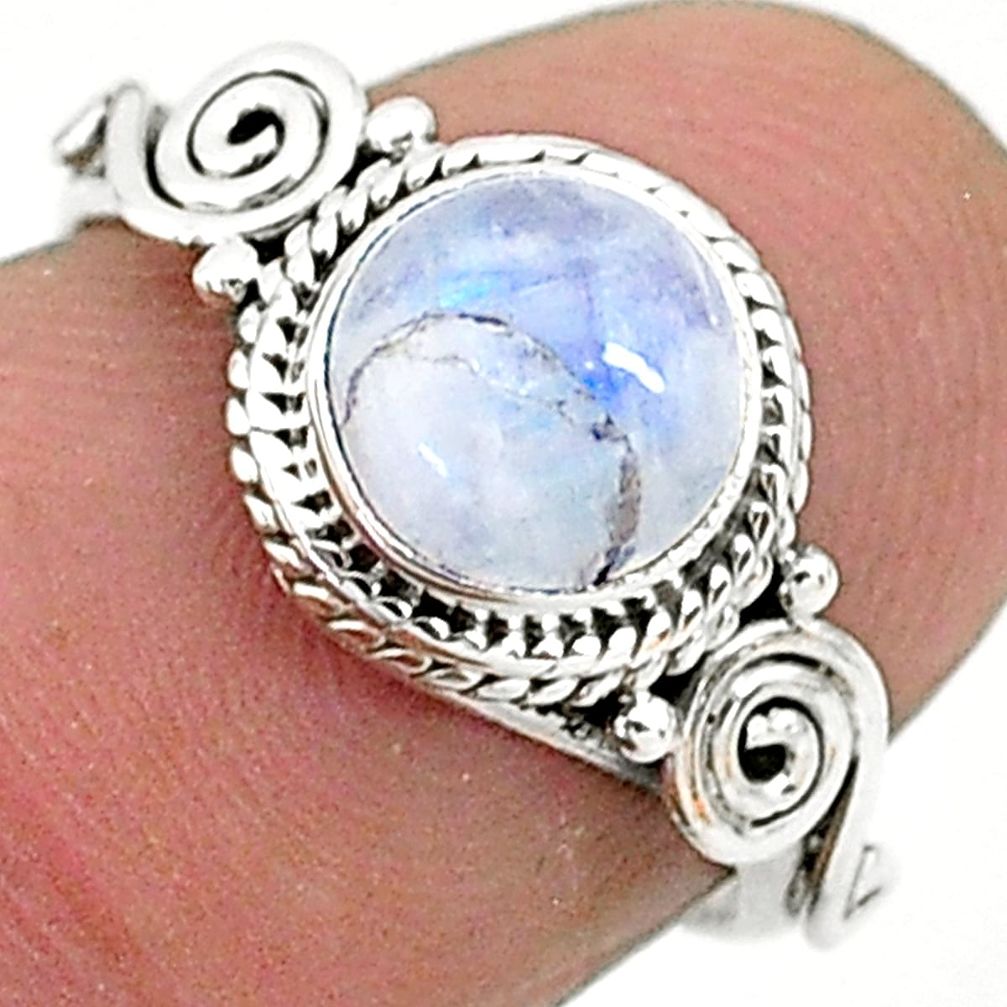 2.58cts solitaire natural rainbow moonstone 925 silver ring size 6 t6591