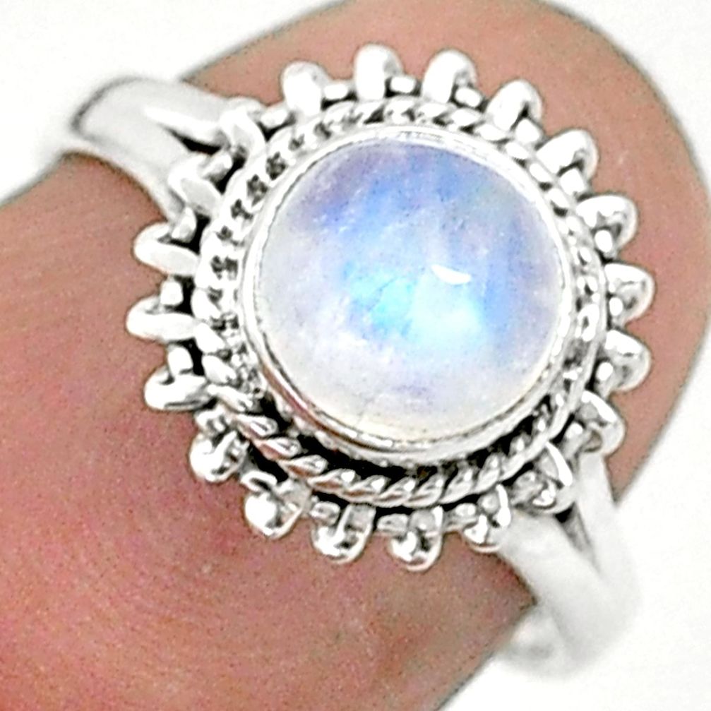 2.38cts solitaire natural rainbow moonstone 925 silver ring size 6 t6592