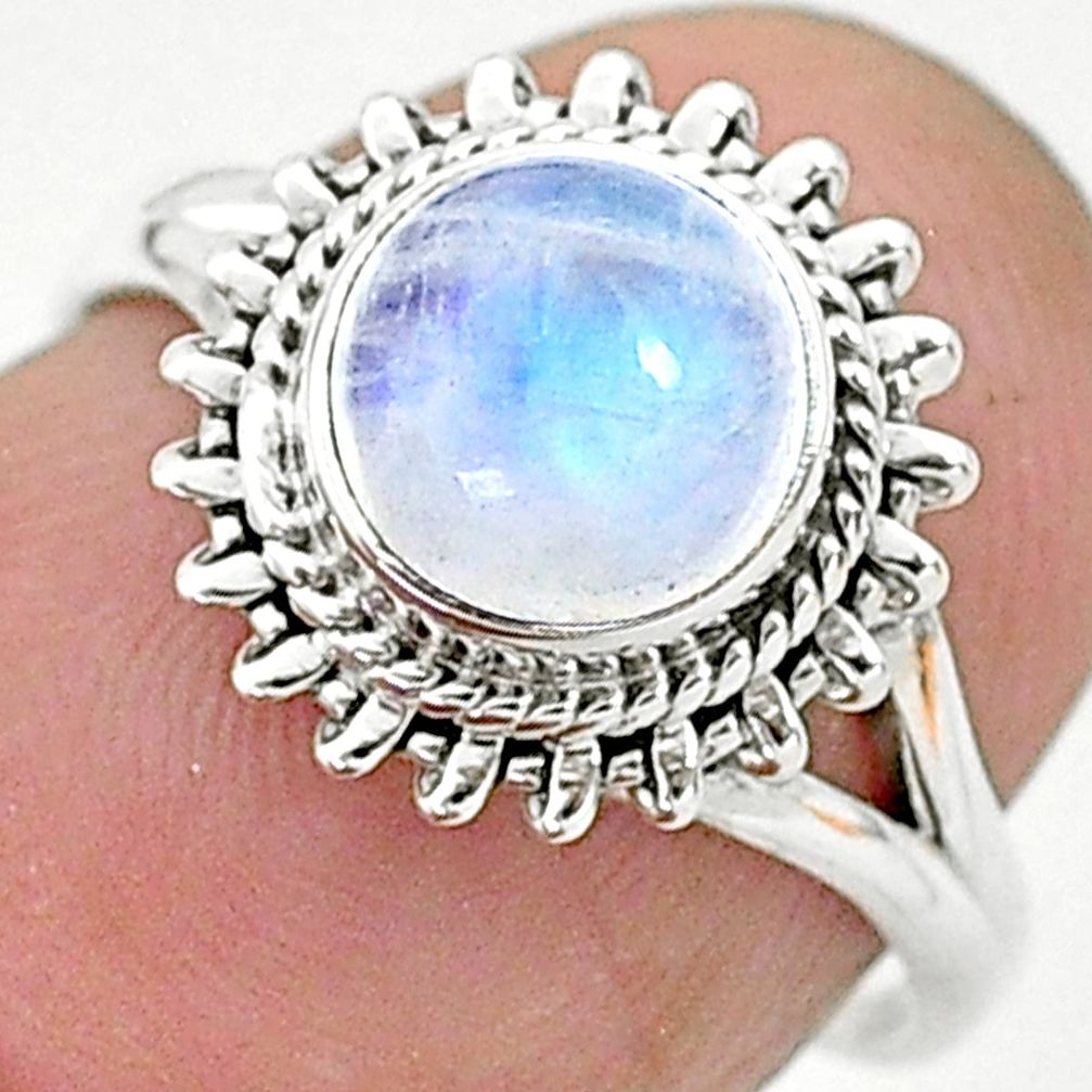 2.56cts solitaire natural rainbow moonstone 925 silver ring size 6 t6618