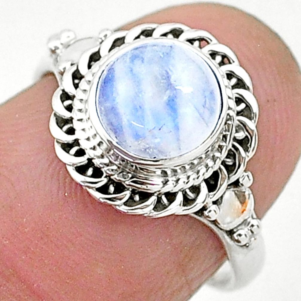 2.40cts solitaire natural rainbow moonstone 925 silver ring size 6 t6620