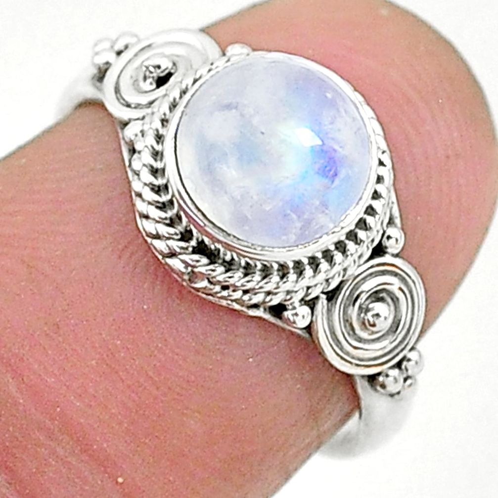 2.59cts solitaire natural rainbow moonstone 925 silver ring size 6 t6632