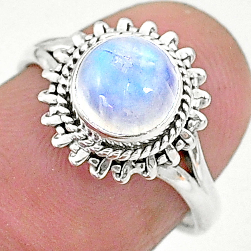 2.42cts solitaire natural rainbow moonstone 925 silver ring size 6 t6633