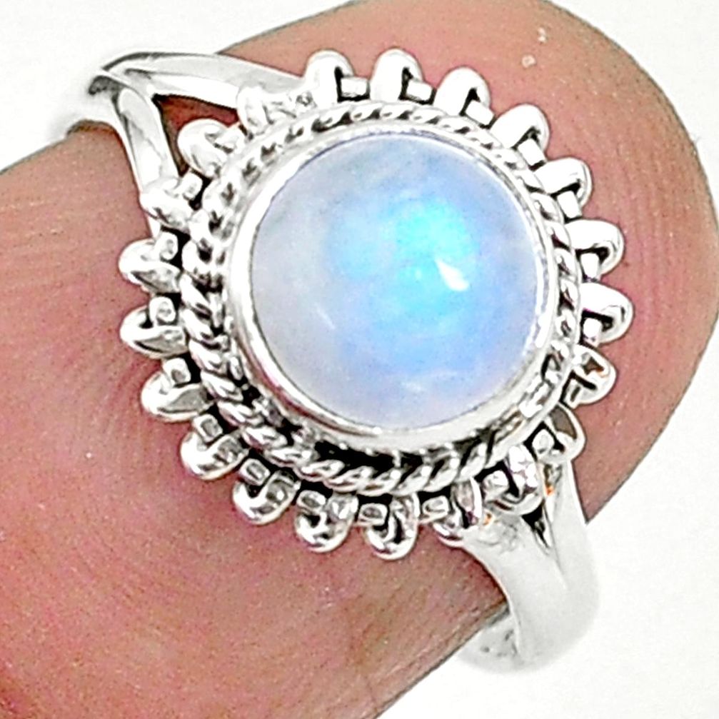 2.43cts solitaire natural rainbow moonstone 925 silver ring size 6 t6640