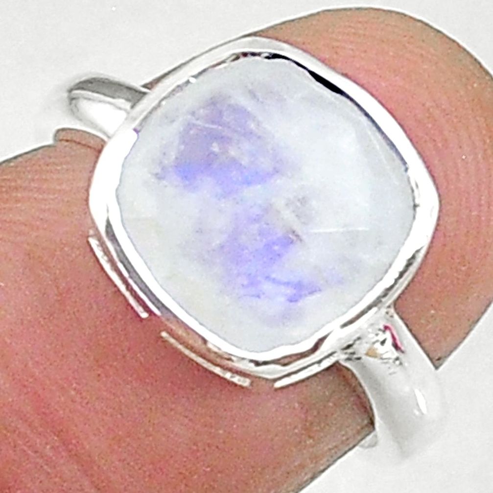 5.13cts solitaire natural rainbow moonstone 925 silver ring size 6 t8234