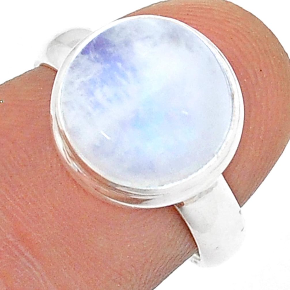 5.60cts solitaire natural rainbow moonstone 925 silver ring size 6 u72873