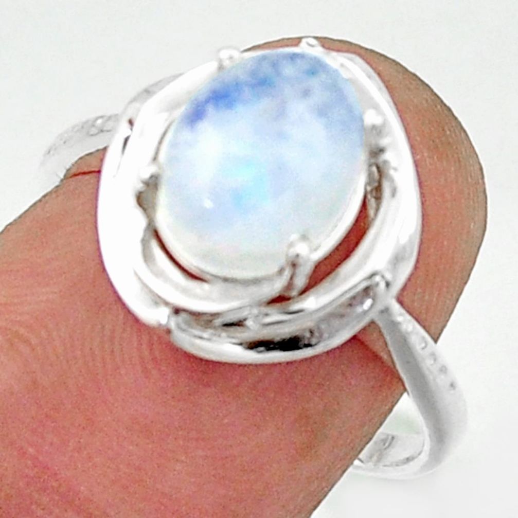 3.66cts solitaire natural rainbow moonstone 925 silver ring size 7 r40640
