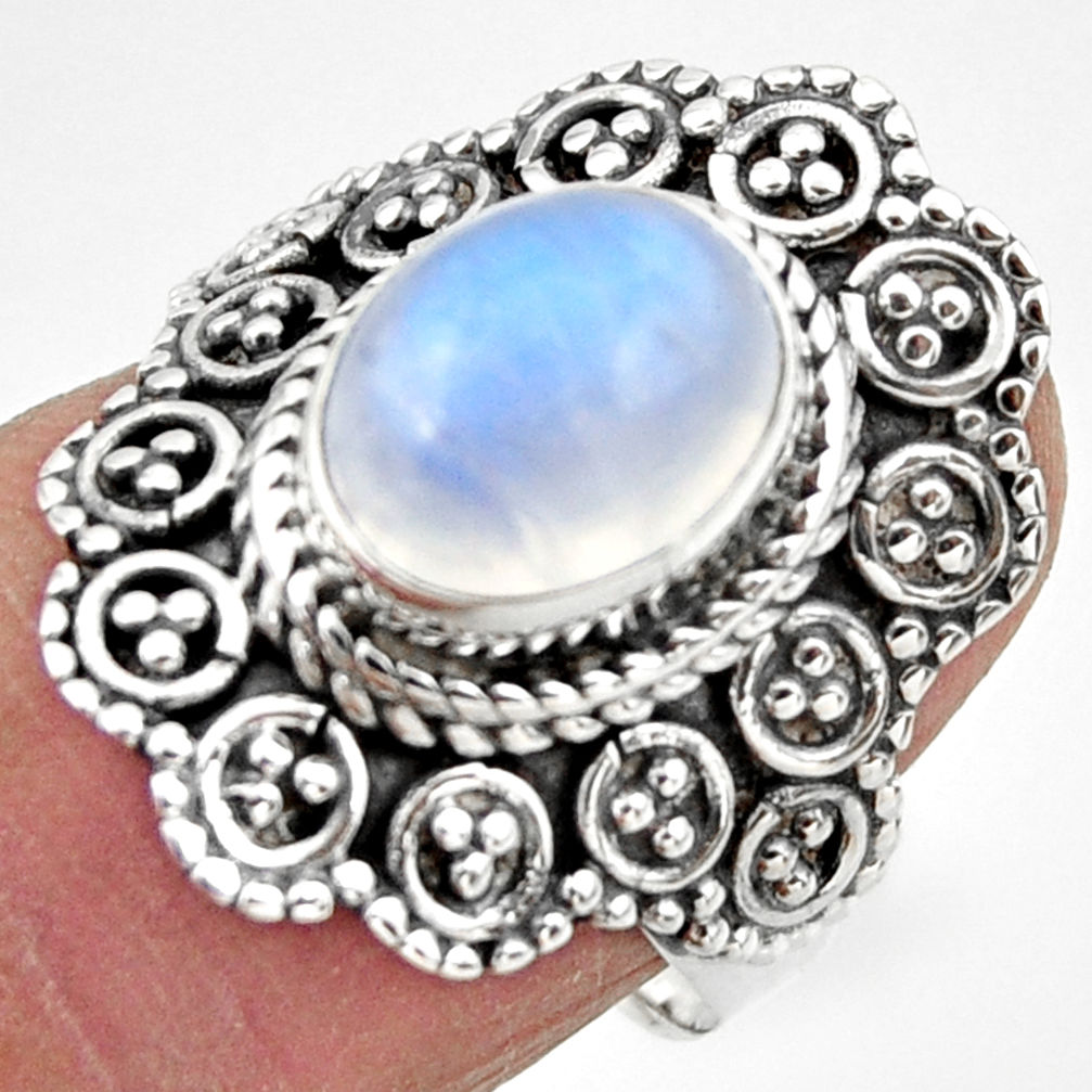 4.30cts solitaire natural rainbow moonstone 925 silver ring size 7 r49426